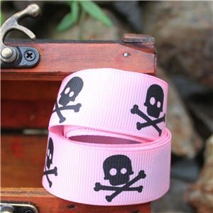 Pirate Ribbon - Skull & Cross Bones/Pink